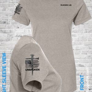 Rugged Flag and Cross on Sleeve Slate Grey Women's T-Shirt