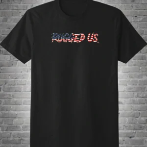 A black t-shirt with the words raised us written in red, white and blue.