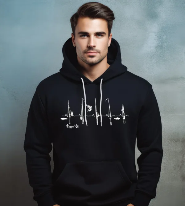 A man wearing a black hoodie with white writing.