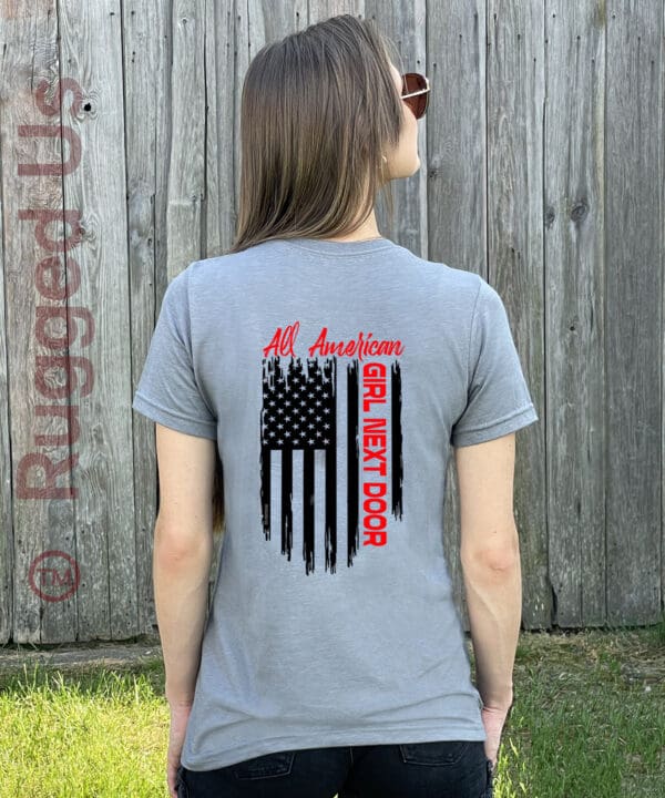 All American Girl Next Door Flag Women's Gunmetal T-Shirt