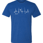 A blue t-shirt with four boats on it.