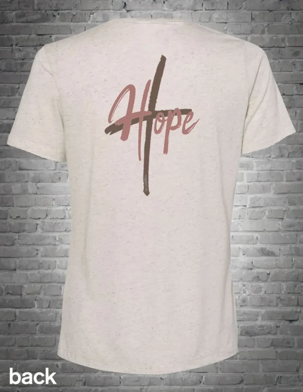 A white t-shirt with the word hope written in red.