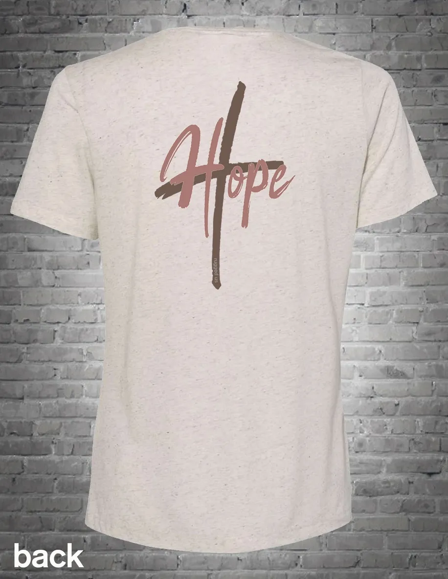 A white t-shirt with the word hope written in red.