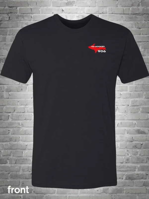 A black t-shirt with a red arrow on it.