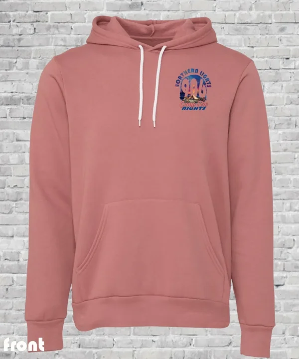 A pink hoodie with a logo on the front.