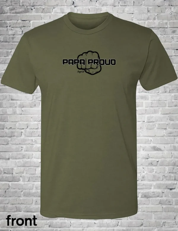 A green shirt with the words " proud ".