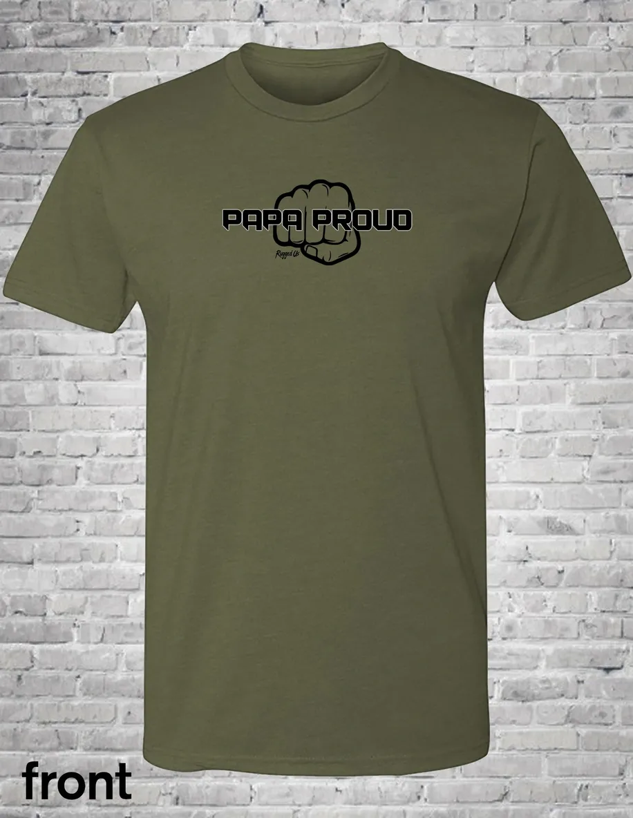 A green shirt with the words " proud ".