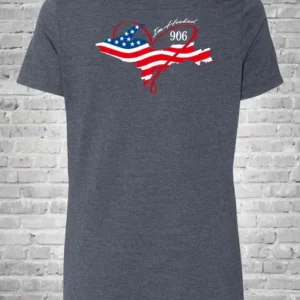 A t-shirt with an american flag and map of michigan.