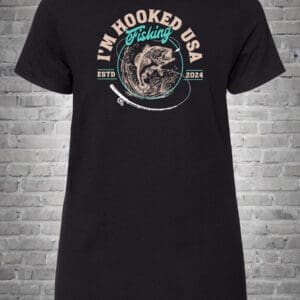 A black t-shirt with an image of a bear.
