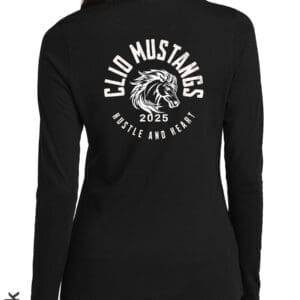 A black hoodie with the words " club mustangs 2 0 1 9 " on it.