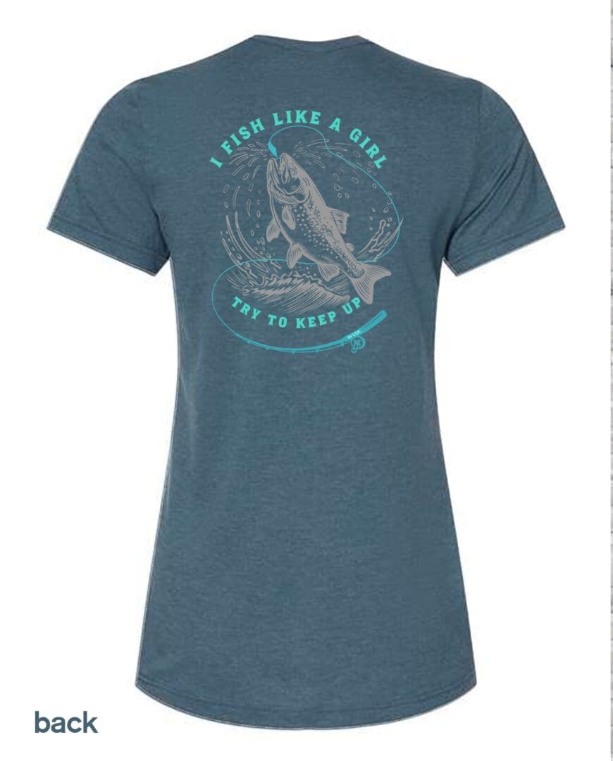 A blue t-shirt with a fish on it