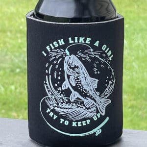 A can holder with an image of a fish on it.