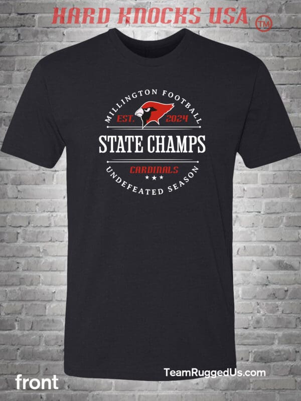 Millington Football State Champs 2024 Men's T-Shirt, Black or Grey - Image 2